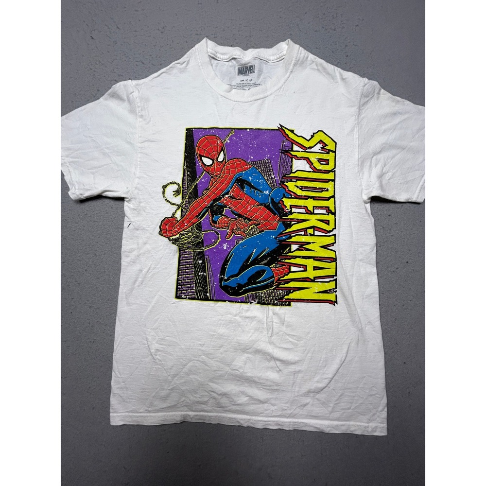 Marvel Spider-Man T-Shirt 100% Cotton White Graphic Size S Mens